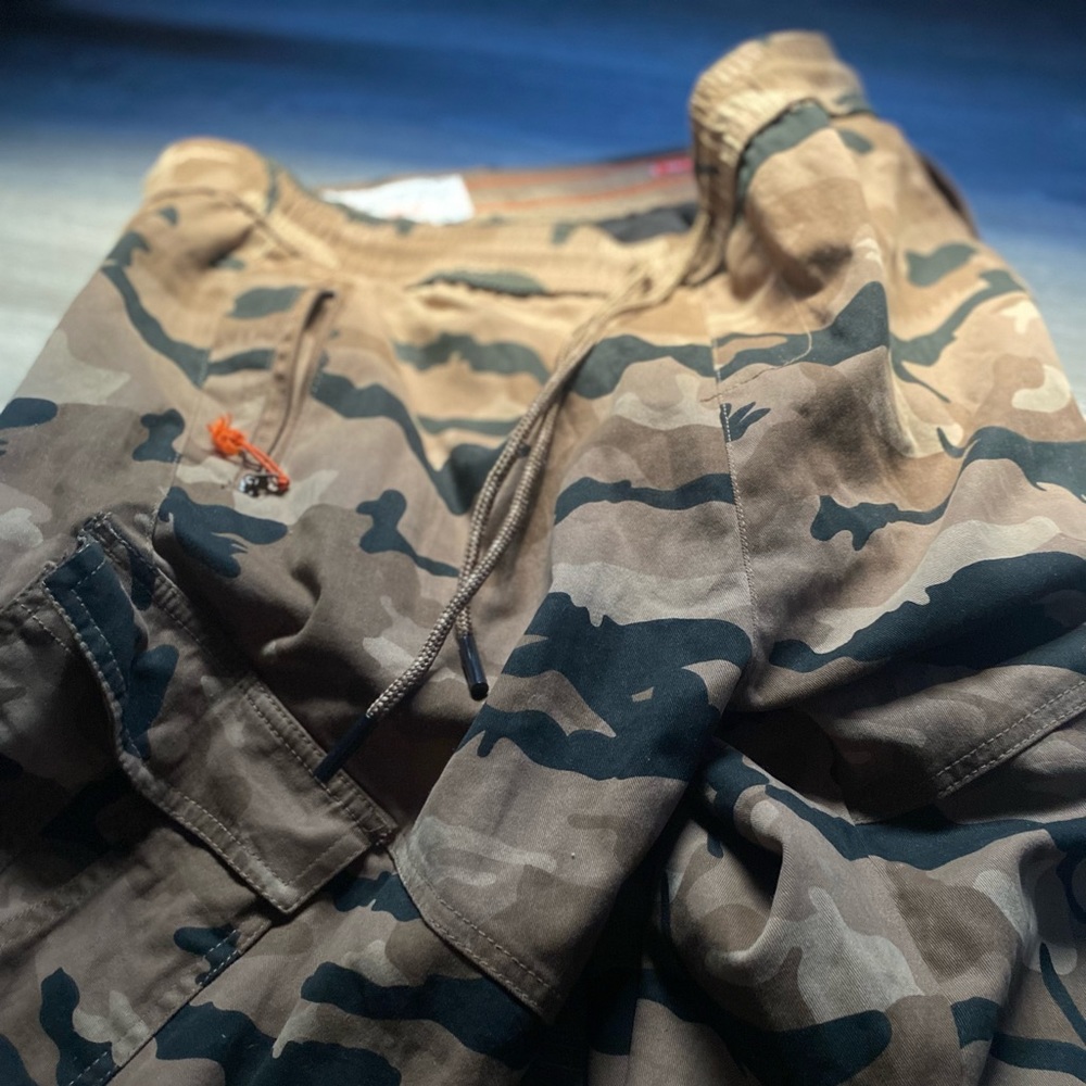 Brown army print with orange